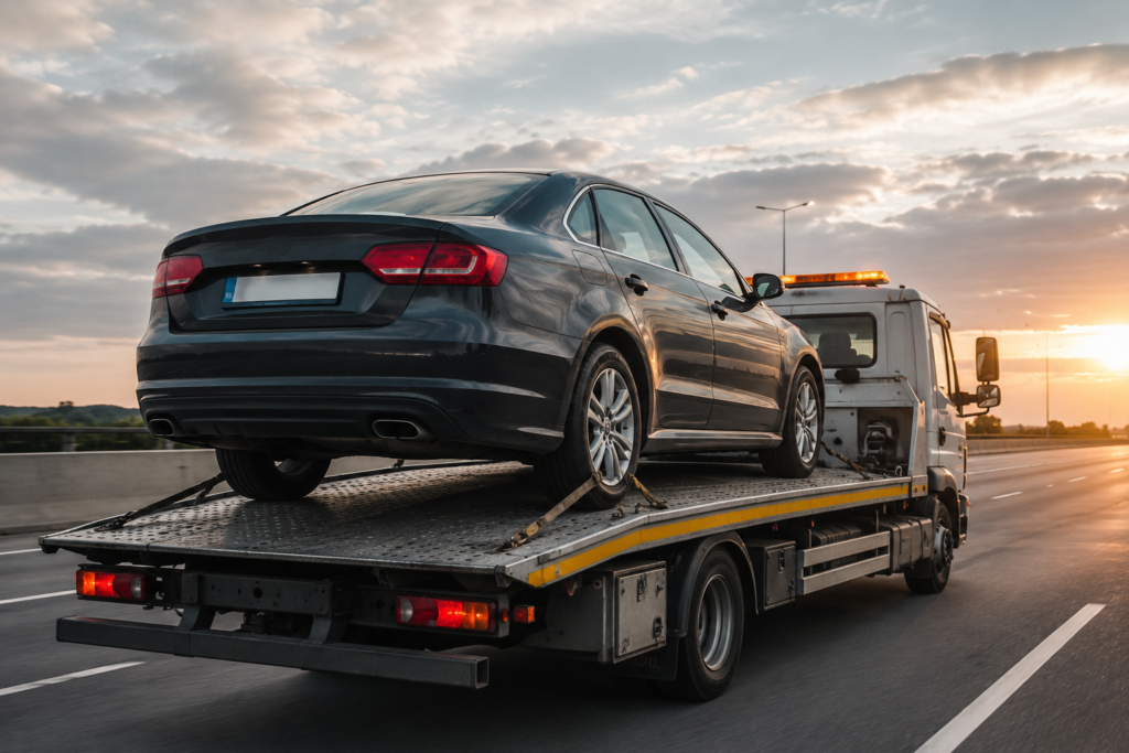 Автомобиль на автоэвакуаторе везут на СТО
