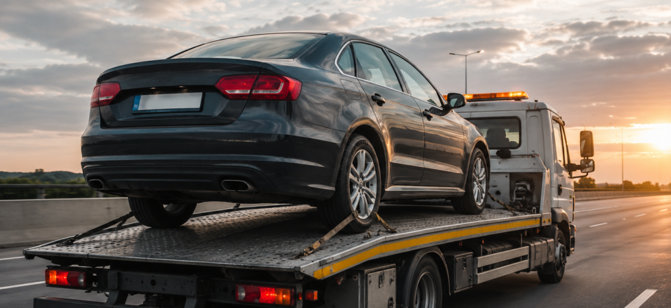 Автомобиль на автоэвакуаторе везут на СТО